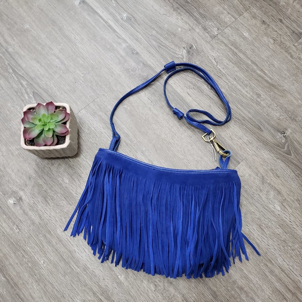 Vintage Blue Fringe Crossbody Bag